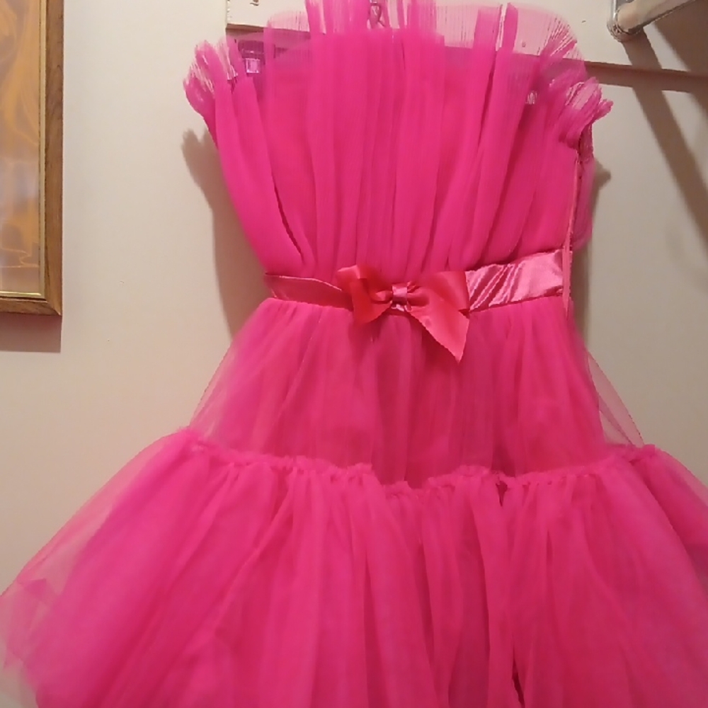 Vibrant Pink Tulle Dress with Bow